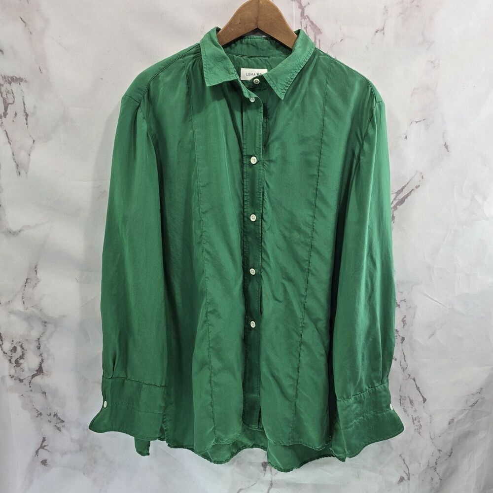 Lemaire Shirt Mens Large Womens XL 44 Silk Green Grass Kelly Button Up Blouse